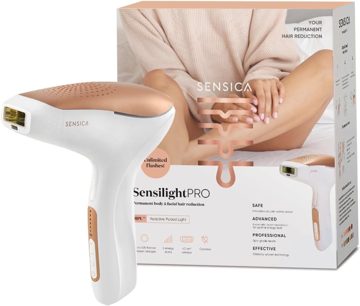 Cordless SENSILIGHT PRO Permanent IPL Hair Removal Device - Unlimited Flashes -Advanced RPL Technology System Painless Laser Hair Removal Device for Women, Men, Face, Legs, Bikini Area, Body, Armpits